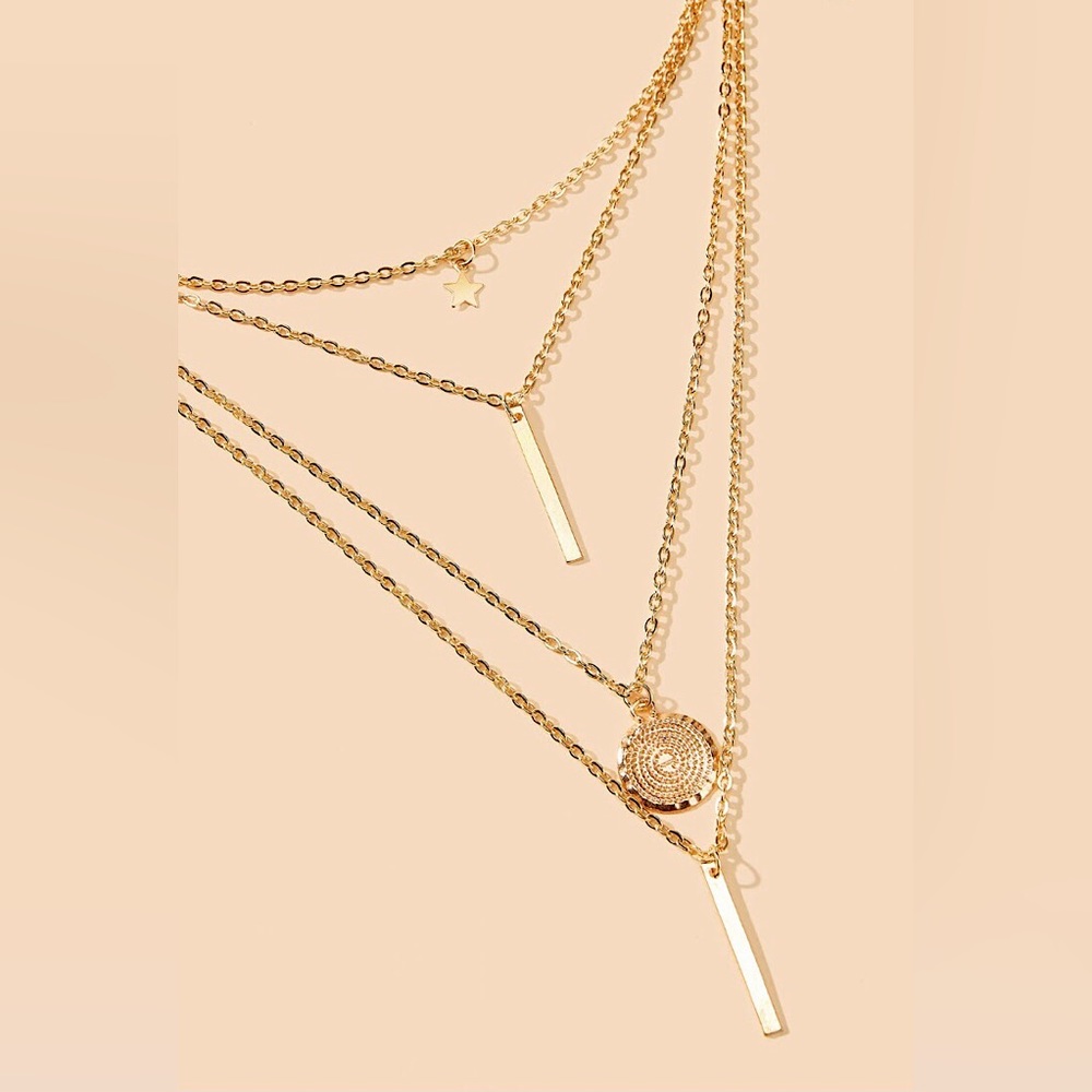⚜️[𝟯/$𝟭𝟴]⚜️NEW 4 Layered Star Coin Charms Long Necklace - Picture 4 of 9